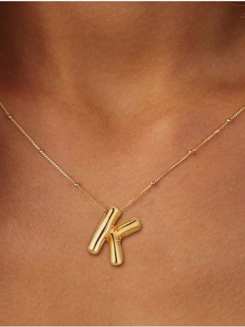 Gold Bar Initial 'K' Pendant Necklace